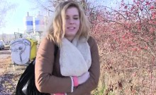 Blonde Czech amateur bangs outdoor