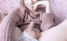 Innocent Looking Blonde Tgirl Plays Her Cock