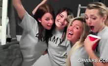 Babes in college having a few shots and fucking in group