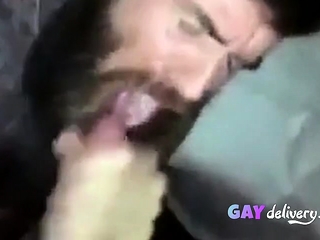 Sexy bearded guy sucks big hairy dick