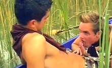 Hot Boys Rowing In A Boat And Sucking