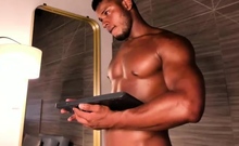 Hot gay hunk stroking huge black meat in solo fun