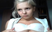 Blonde teen with huge breast masturbating on webcam