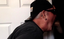 Gloryhole loving mature gay sucks cock