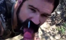 Daddy gives a facial in the woods