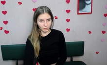 Young Ukrainian blonde in red panties posing on webcam show