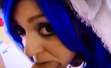 Babe with blue hair gets her bush fucked