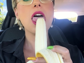 Outdoor solo masturbation scene with curly blonde
