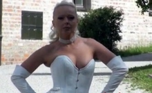 Blonde cumshot amateur MILF POV jerking in the kitchen