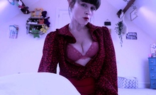 Amateur busty brunette masturbates and does hand job