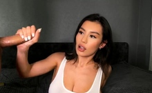 Sexy webcam girl giving a handjob and blowjob