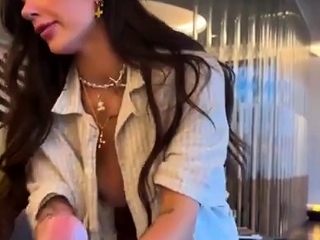 Amateur brunette fucks two big cocks