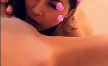 Amateur blonde and brunette lick each other