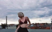 Slutty amateur blonde smoking and jerking dick