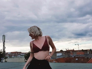Slutty amateur blonde smoking and jerking dick