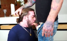 Inked Gay Worships Cock Before Sex