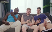 Three friends are jerking off together!