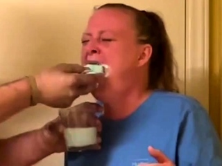 Naughty mouth washed out with soap