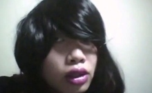 Crazy Asian Crossdresser Jerks Off Solo