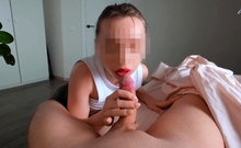 Hot MILF stepmom caught her stepson draining off to her